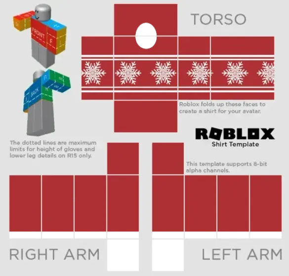 Roblox Snowflakes Red Shirt Template by Pixlr to preview and edit.