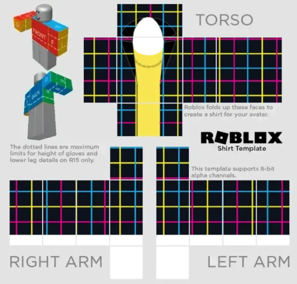 Roblox Yellow Shirt With Colorful Coat Template by Pixlr to preview and ...